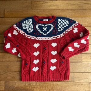 Heart print Grandmacore chunky knit sweater
